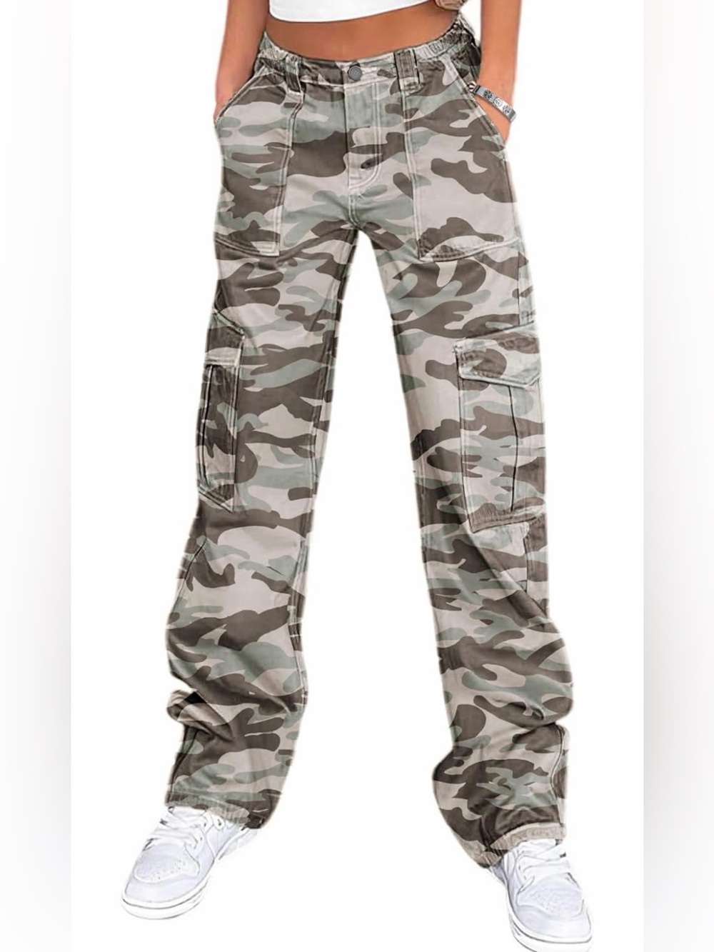 Amazon Women's Wide Leg Camo Cargo Pants in light camo